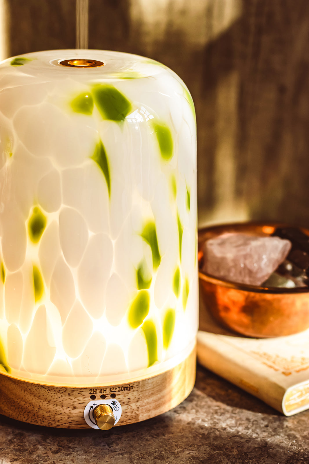 Sage Green Glass & Bamboo Aroma Diffuser – 400ml | Elegant Mist & Light Control