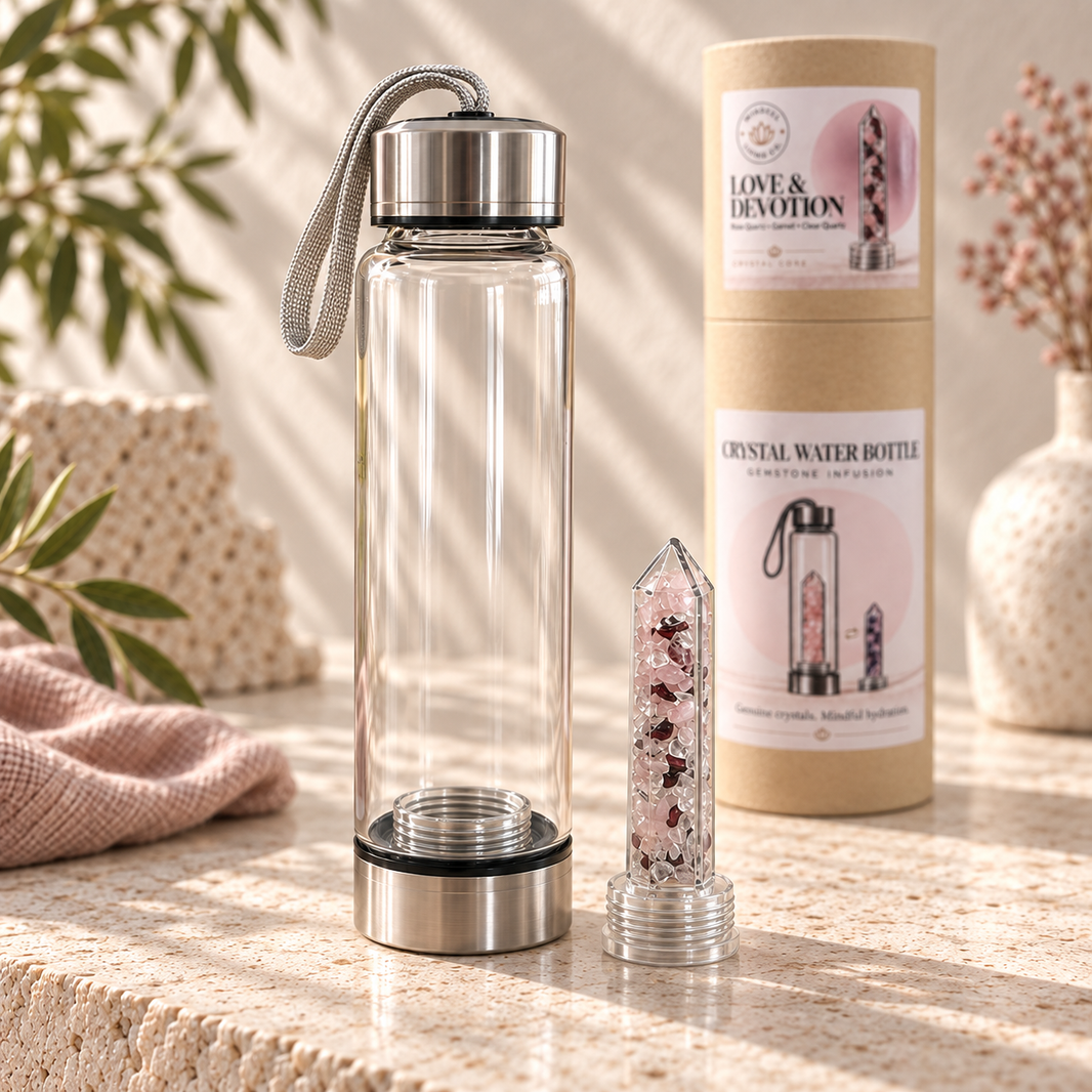 LOVE & DEVOTION GEMSTONE CRYSTAL WATER BOTTLE
