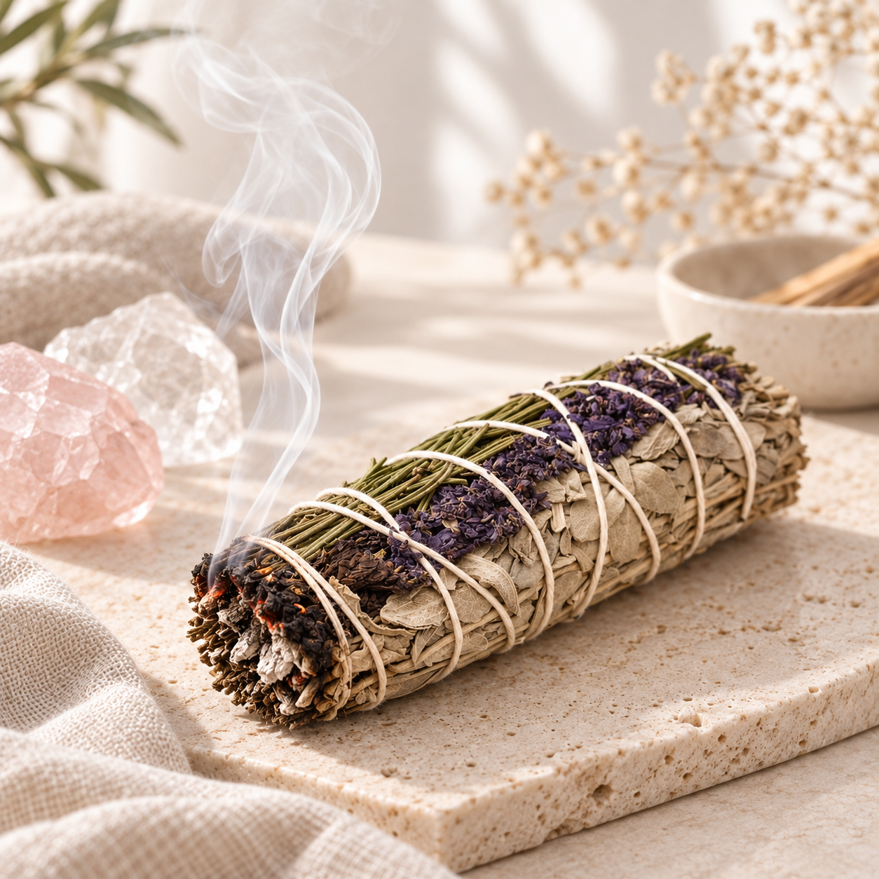 Lavender, Rosemary & White Sage Smudge Stick – 4"
