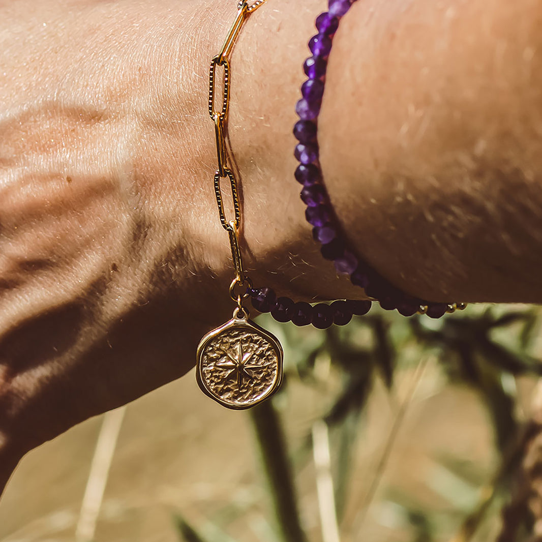 Star Charm Bracelet Gemstone 18K  4mm Polished Beads