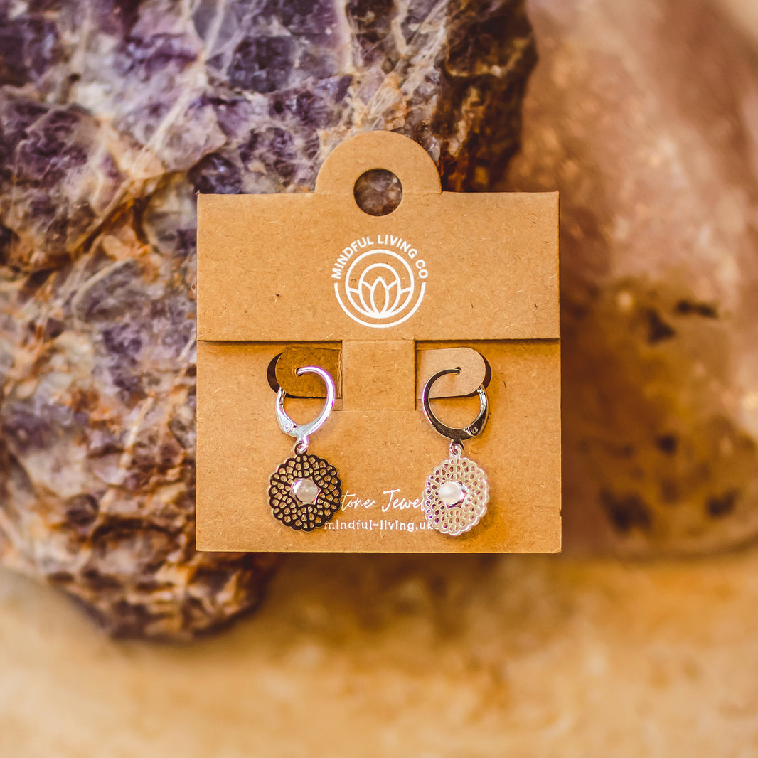 Mandala Gemstone Earrings Collection  – 18k Gold or Silver Plated