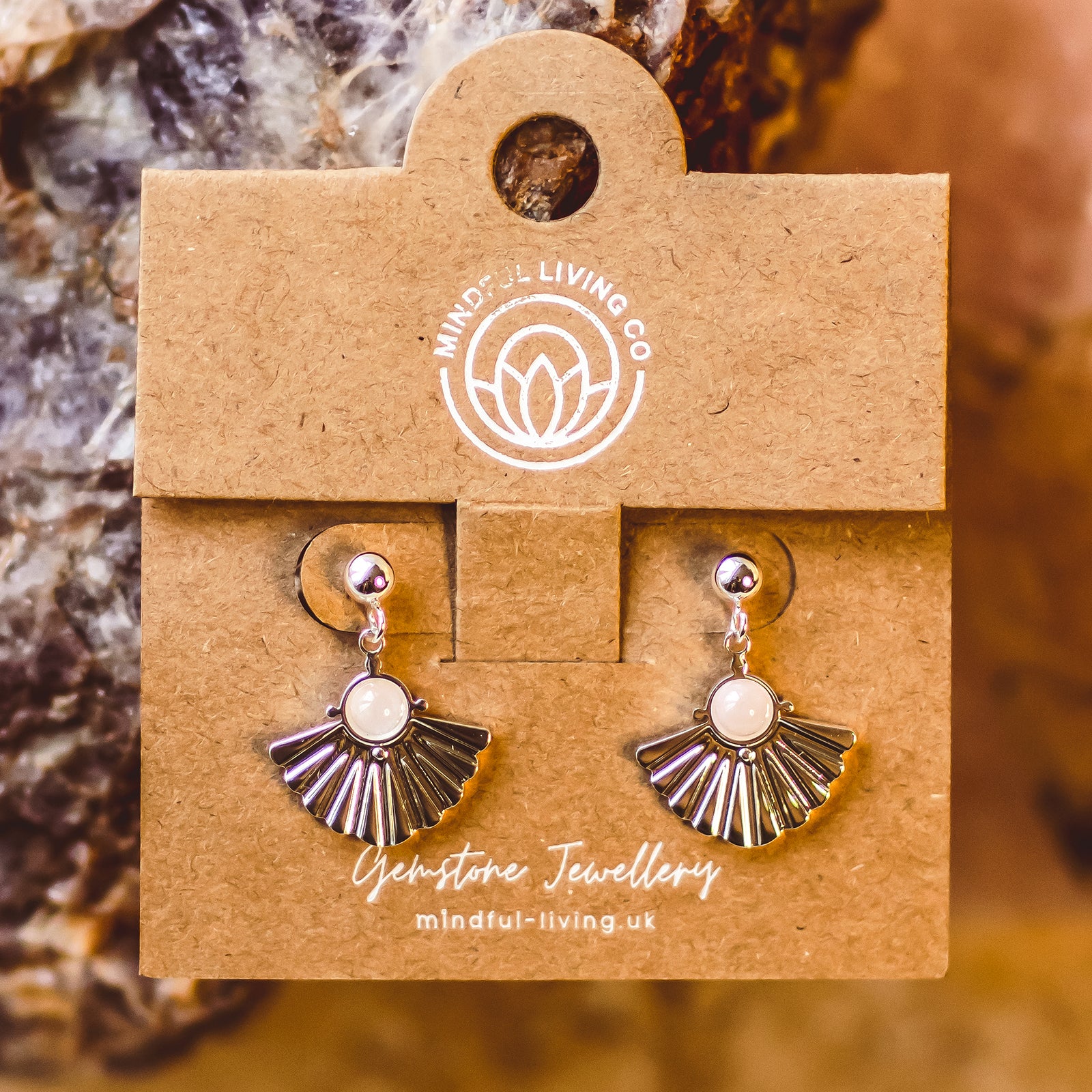 Rose Quartz Silver Plated Fan Earrings