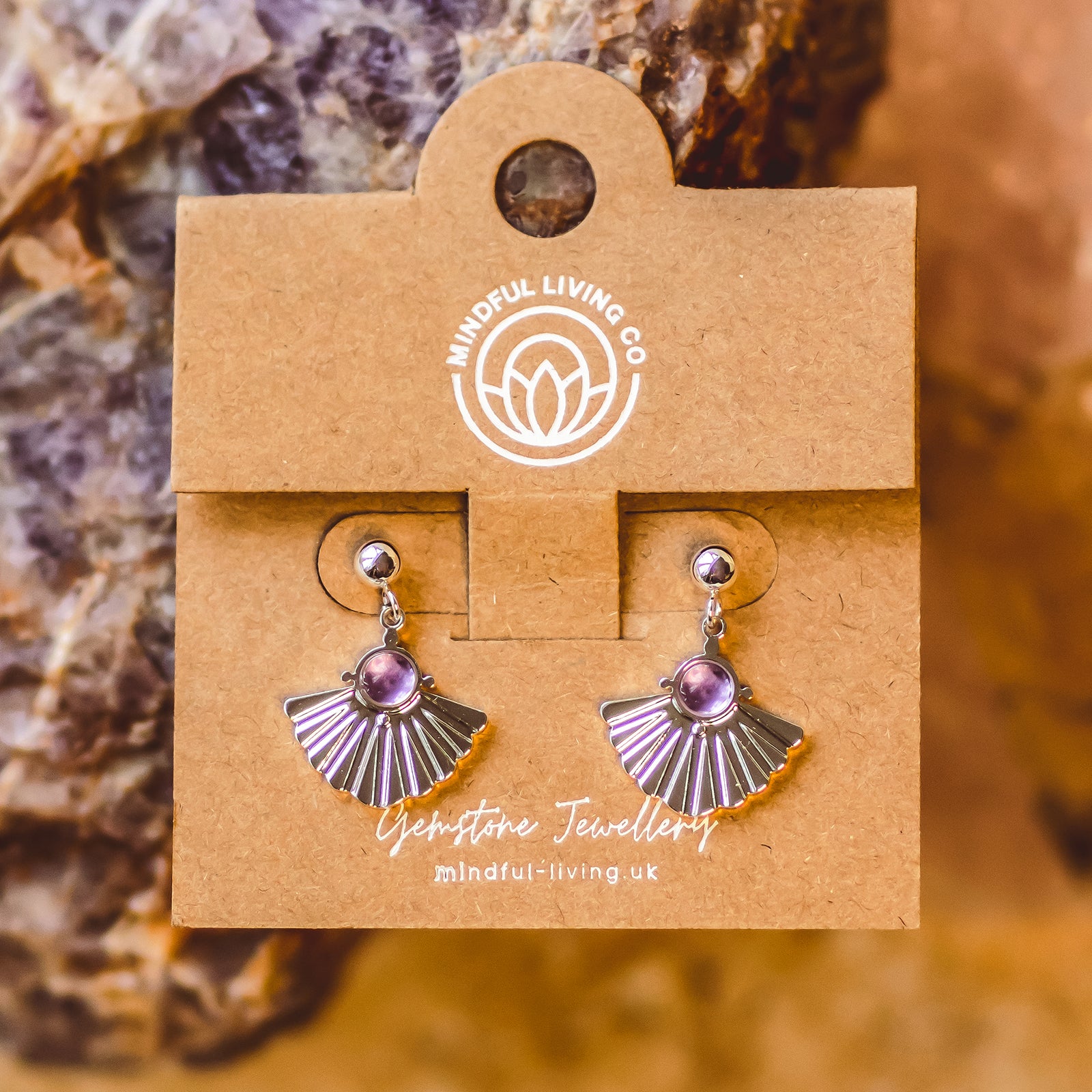 Amethyst Silver Plated Fan Earrings