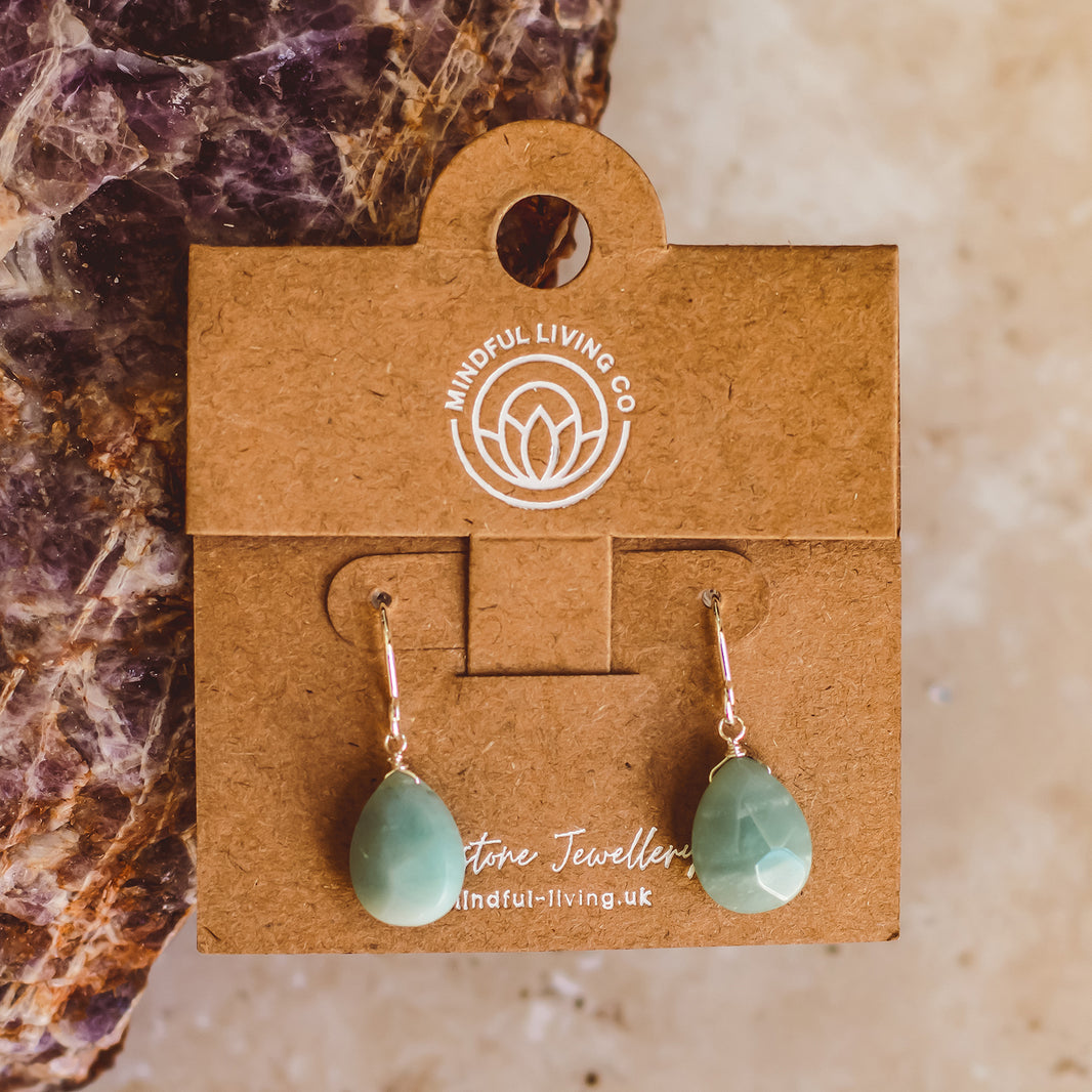 Gemstone Tear Drop Earrings Collection - Silver & 18K Gold Plated