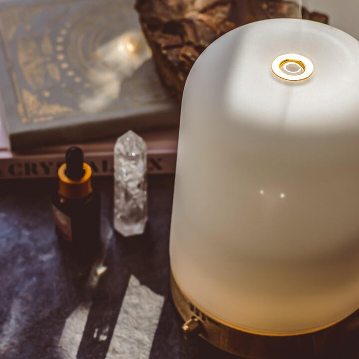 Frosted Glass & Bamboo Aroma Diffuser – 400ml | Elegant Mist & Light Control