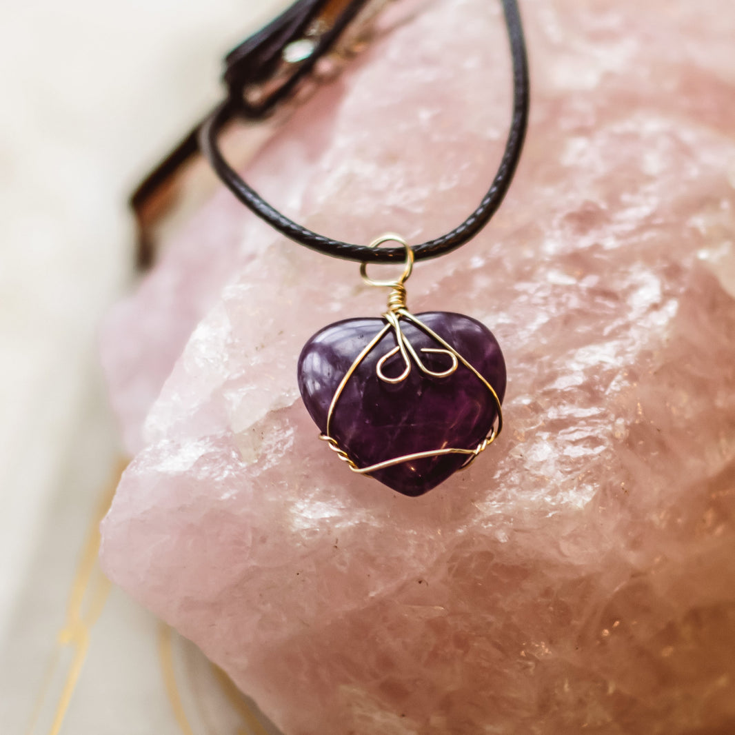 Carved Gemstone Pendant Necklace | Adjustable Waxed Cord | Boho Crystal Jewellery